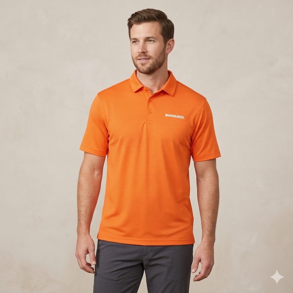 Whataburger Mens XL Polo‎ Shirt Orange White Striped Short Sleeve Embroidered